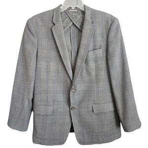 Wallin‎ & Bros Mens 44R Wool Gray Plaid Windowpane Sport Coat Suit Jacket